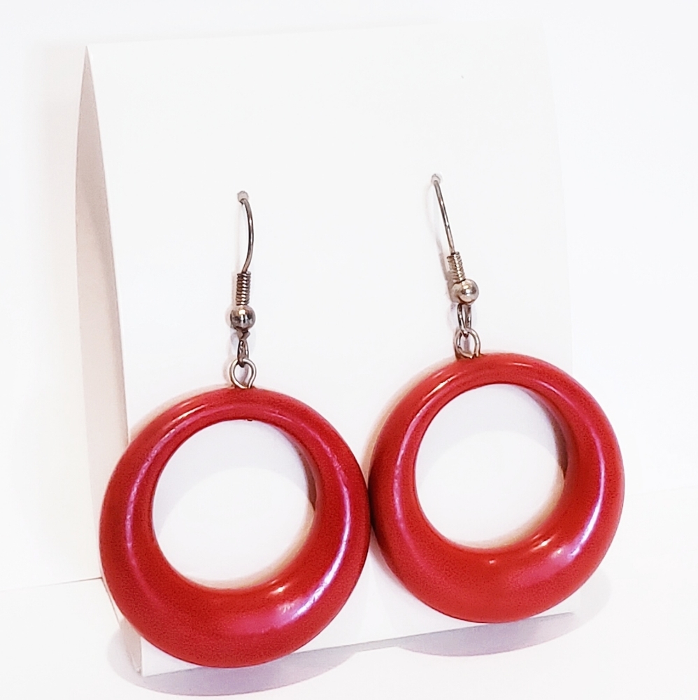N. Red Hoop French Hook Earrings